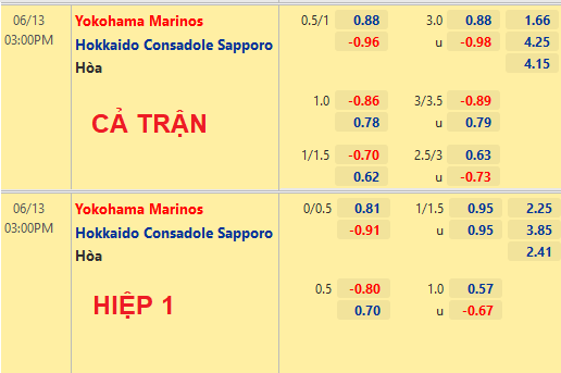 THÔNG TIN TỶ LỆ BÓNG ĐÁ Yokohama Marinos vs Consadole Sapporo