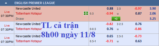 CHỐT KÈO bóng đá và tư vấn trực tiếp trận Newcastle vs Tottenham