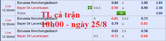 CHỐT KÈO trực tiếp trận M'gladbach vs Leverkusen