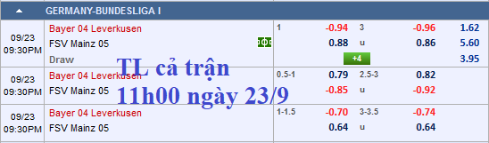 CHỐT KÈO TRỰC TIẾP trận Leverkusen vs Mainz 