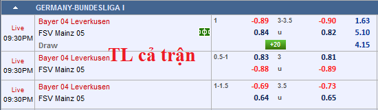 CHỐT KÈO TRỰC TIẾP trận Leverkusen vs Mainz 