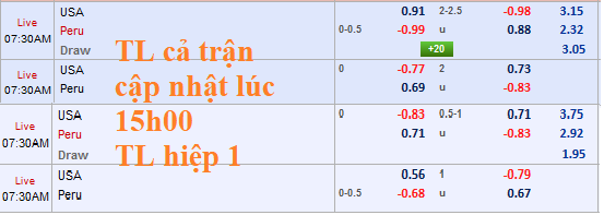 CHỐT KÈO TRỰC TIẾP trận Mỹ vs Peru 