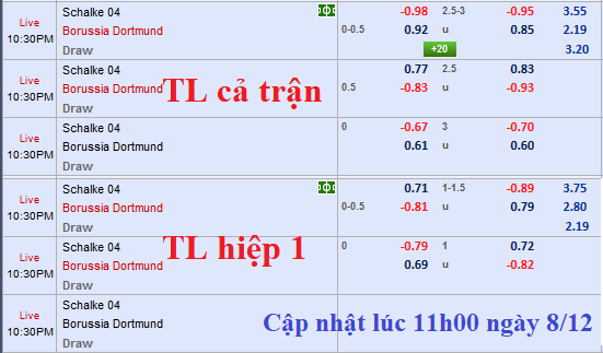 CHỐT KÈO TRỰC TIẾP trận Schalke vs Dortmund 