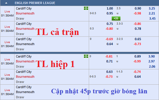 CHỐT KÈO TRỰC TIẾP trận Cardiff vs Bournemouth (0h30)