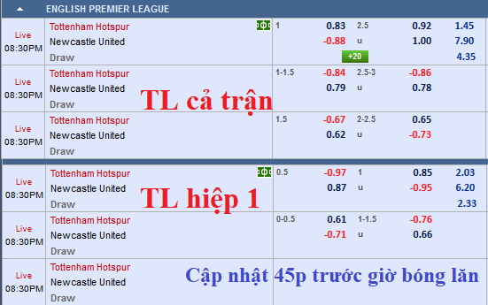 CHỐT KÈO TRỰC TIẾP trận Tottenham vs Newcastle (19h30)