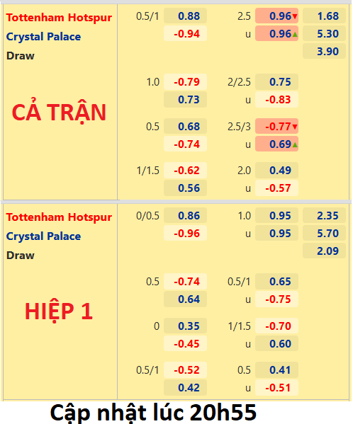 CHỐT KÈO trực tiếp trận Tottenham vs Crystal Palace
