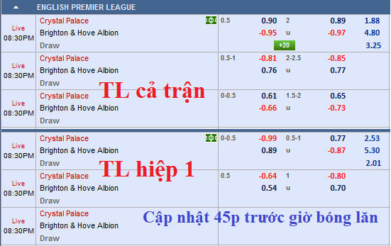 CHỐT KÈO TRỰC TIẾP trận Crystal Palace vs Brighton (19h30)
