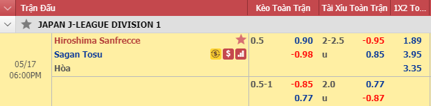 Nhận định bóng đá Sanfrecce Hiroshima vs Sagan Tosu, 17h00 ngày 17/5: VĐQG Nhật Bản