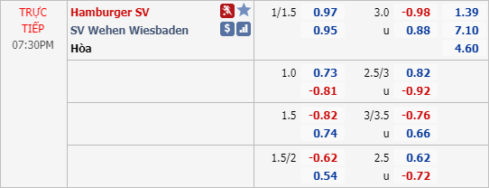 Phân tích tỷ lệ hiệp 1, tài xỉu cả trận Hamburg vs Wehen Wiesbaden, 18h30 ngày 31/5: Hạng 2 Đức