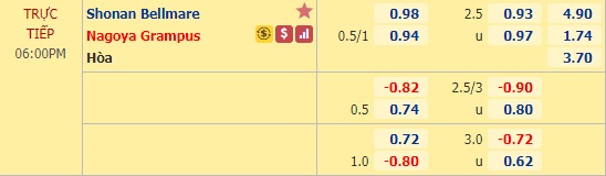 Nhận định soi kèo Shonan Bellmare vs Nagoya Grampus, 17h00 ngày 19/8: VĐQG Nhật Bản