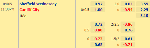 Nhận định bóng đá Sheffield Wed vs Cardiff, 23h30 ngày 05/04: Hạng nhất Anh