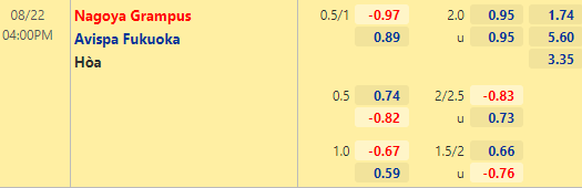Nhận định bóng đá Nagoya Grampus vs Avispa Fukuoka, 16h00 ngày 22/08: VĐQG Nhật Bản