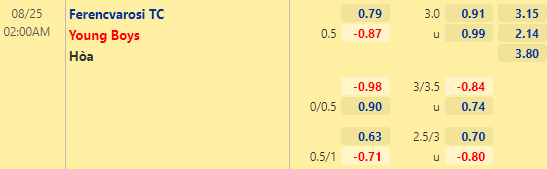 Nhận định bóng đá Ferencvarosi TC vs Young Boys, 02h00 ngày 25/08: Cúp C1 châu Âu