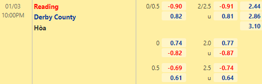 Nhận định bóng đá Reading vs Derby County, 22h00 ngày 03/01: Hạng nhất Anh