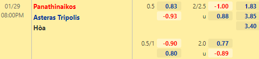 Nhận định bóng đá Panathinaikos vs Asteras Tripolis, 20h00 ngày 29/01: VĐQG Hy Lạp