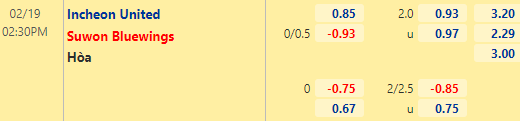 Nhận định bóng đá Incheon Utd vs Suwon Bluewings, 14h30 ngày 19/02: VĐQG Hàn Quốc