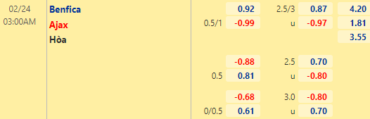 Nhận định bóng đá Benfica vs Ajax, 03h00 ngày 24/02: UEFA Champions League