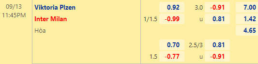 Nhận định bóng đá Viktoria Plzen vs Inter Milan, 23h45 ngày 13/09: UEFA Champions League